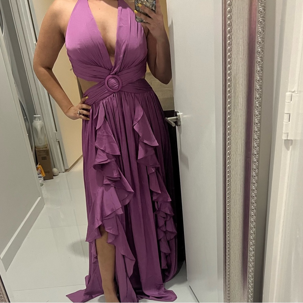 PatBO Orchid Cutout Ruffle Maxi Dress Purple Halter Slit Wedding Guest Formal